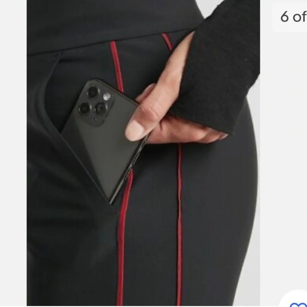 Athleta Black Slim Track Pants with Red Side Stripe